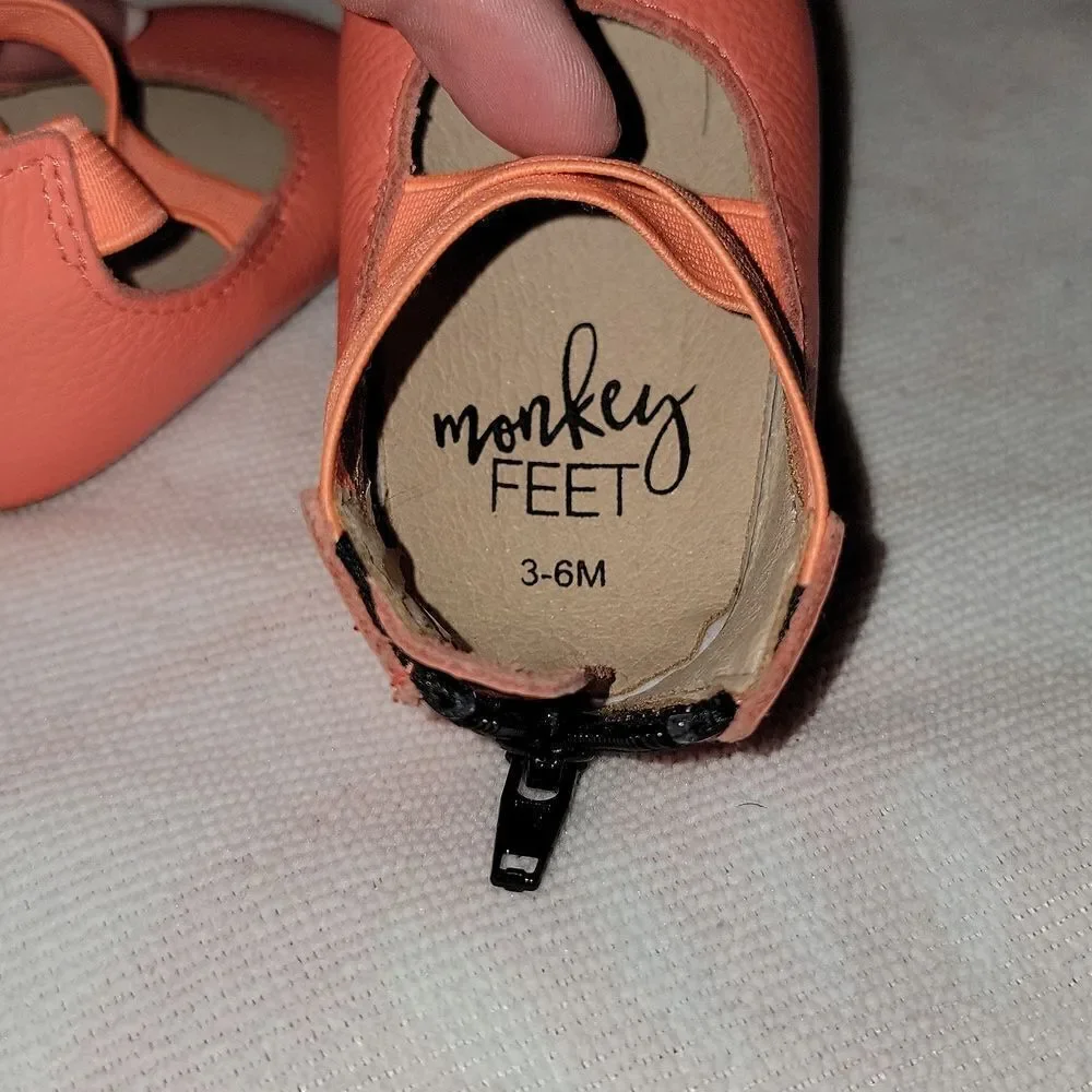 MONKEY FEET Baby Girl Soft Bottom Leather Mary Jane Zipper Moccasins 3-6 months